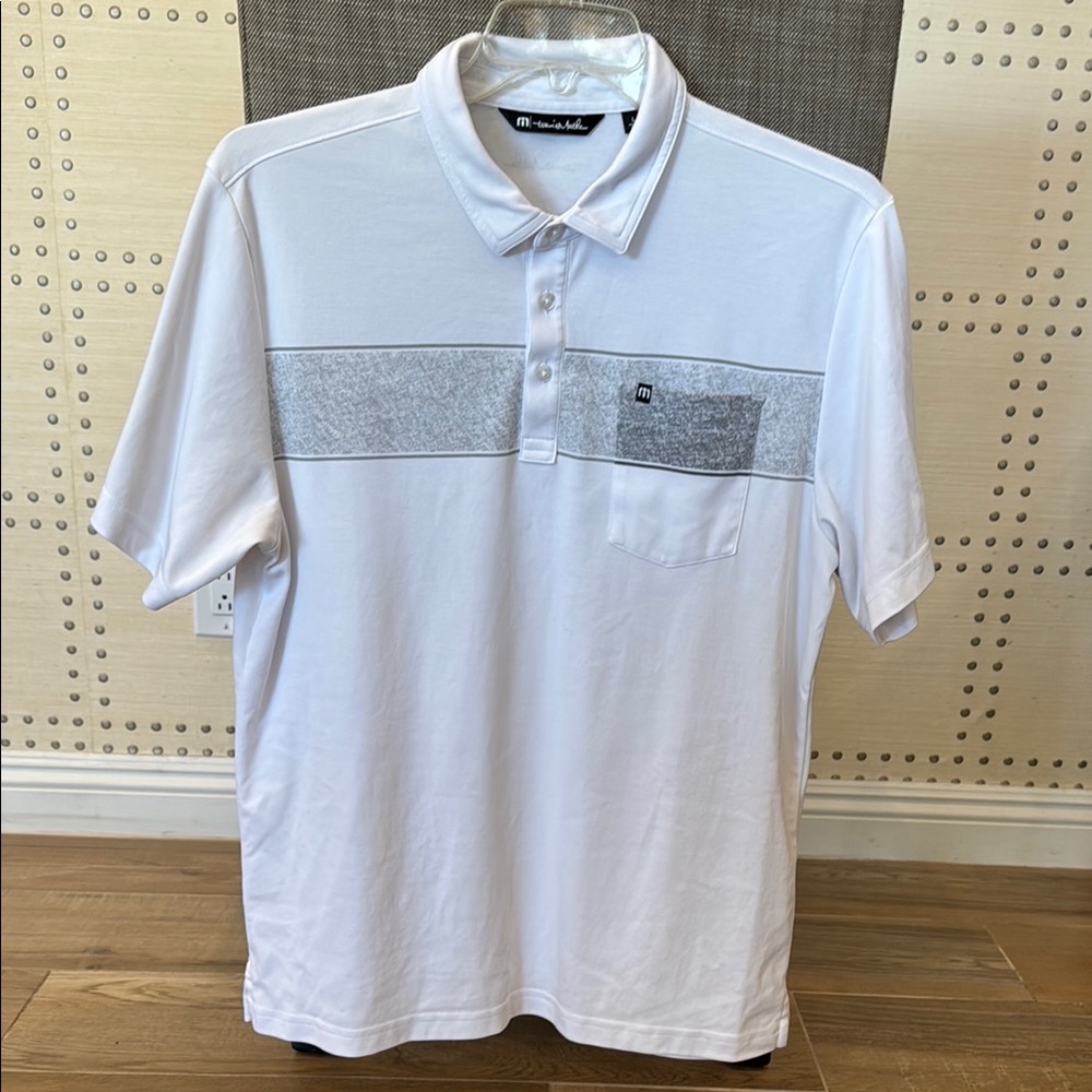 Travis Mathew White and Gray Polo Shirt with Modern Design
